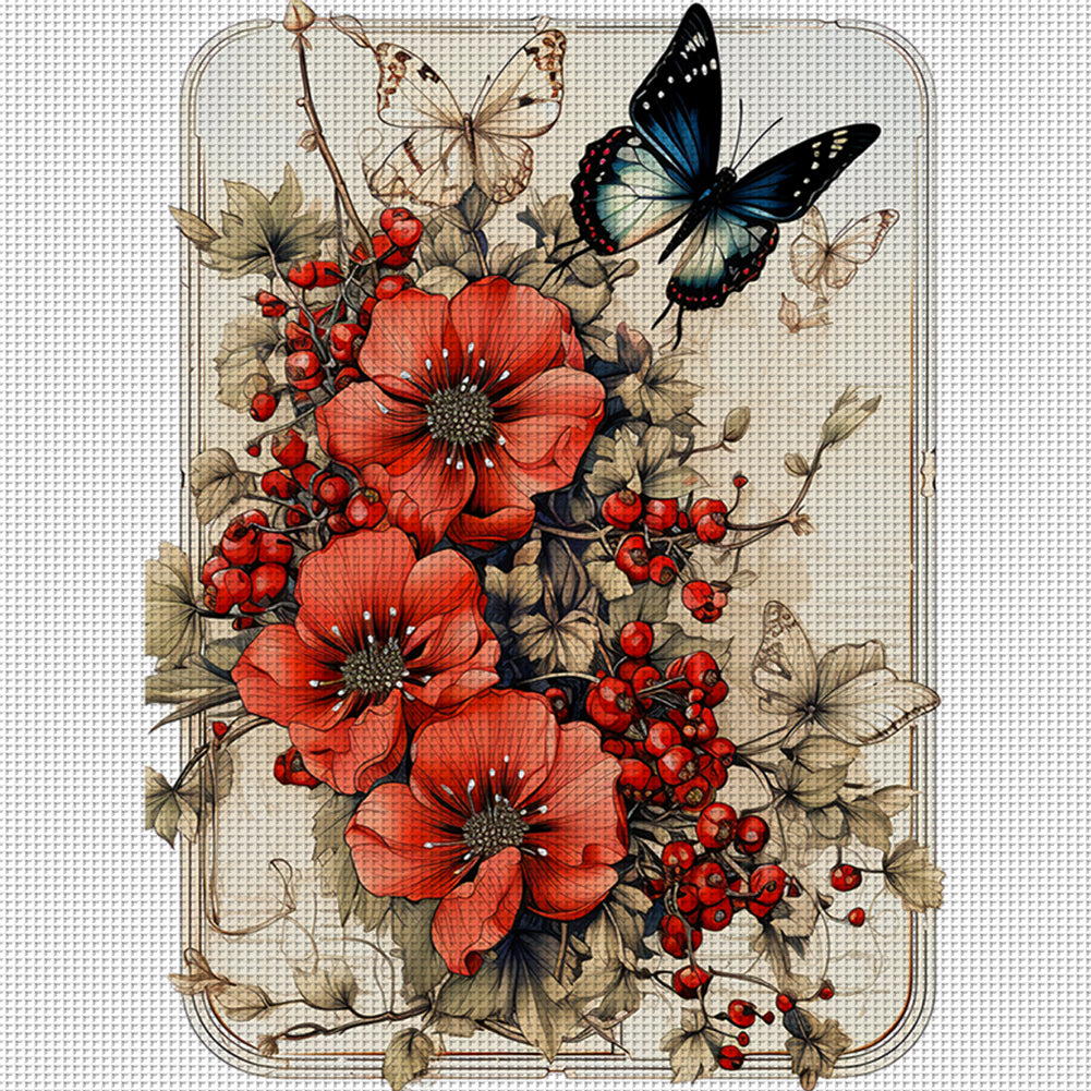 Poppies And Butterflies - 11CT Stamped Cross Stitch 40*40CM