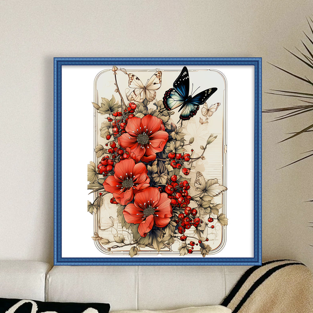 Poppies And Butterflies - 11CT Stamped Cross Stitch 40*40CM