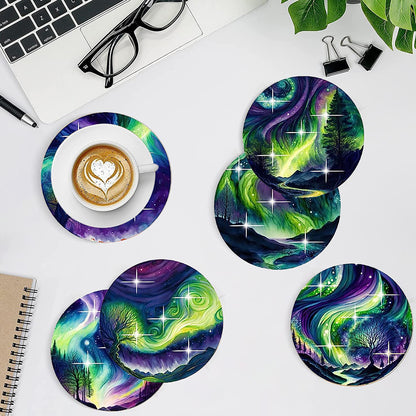 8 PCS Wooden Diamond Painting Art Coasters Kits with Holder (Gorgeous Aurora)