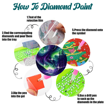 8 PCS Wooden Diamond Painting Art Coasters Kits with Holder (Gorgeous Aurora)