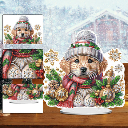 Winter Dog DIY Diamond Painting Tabletop Ornaments Kit for Office Desktop Decor