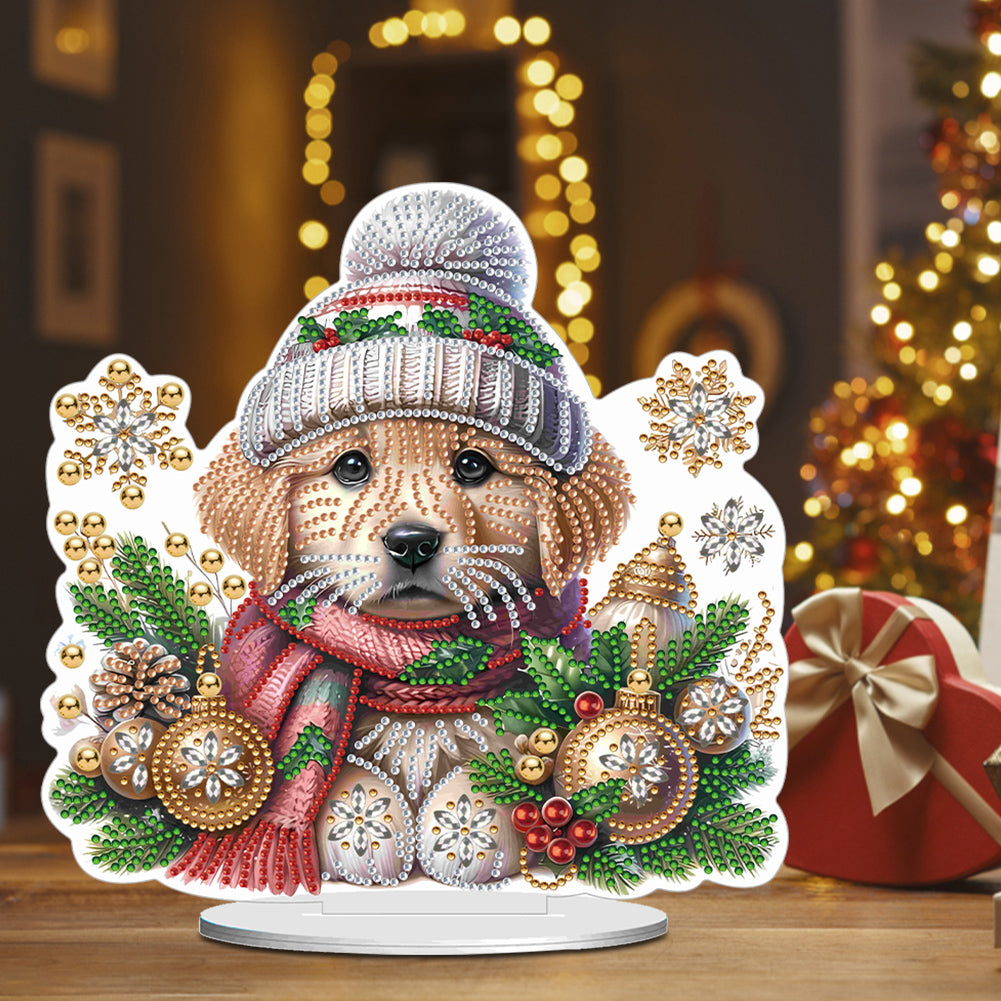 Winter Dog DIY Diamond Painting Tabletop Ornaments Kit for Office Desktop Decor