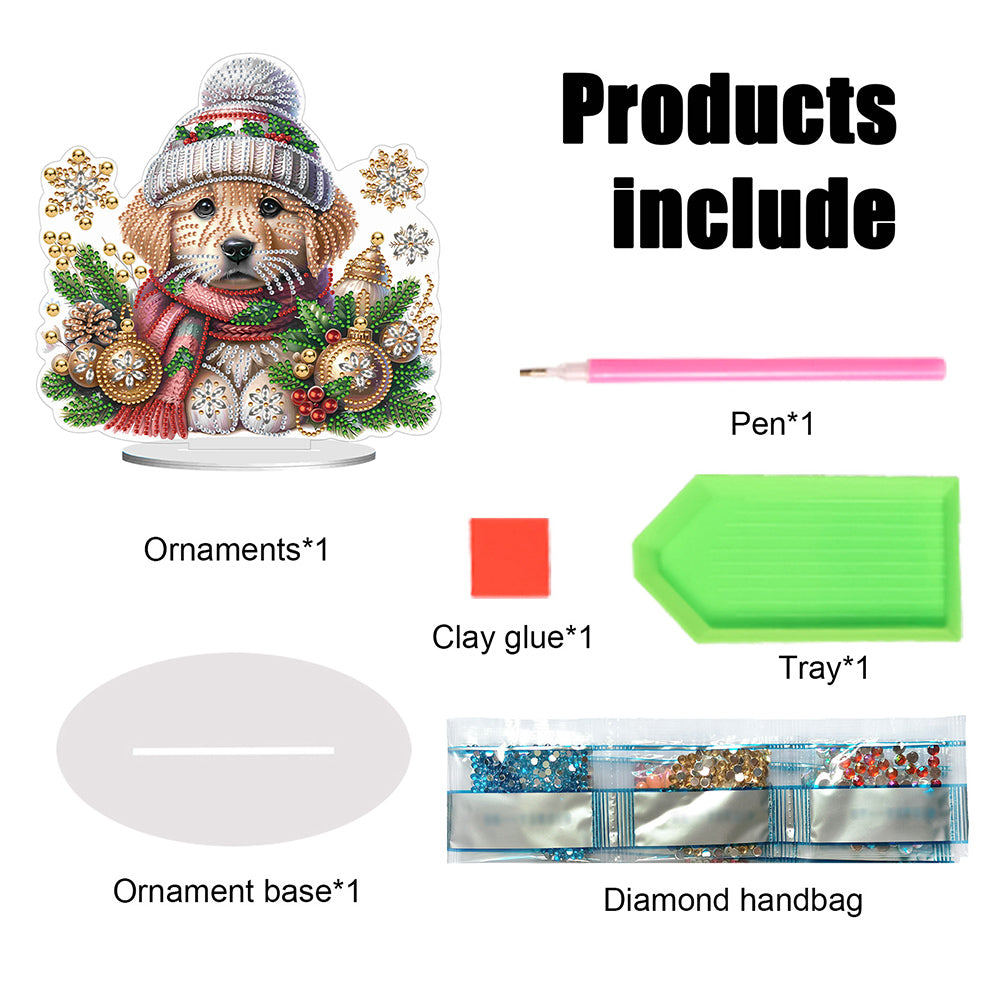 Winter Dog DIY Diamond Painting Tabletop Ornaments Kit for Office Desktop Decor