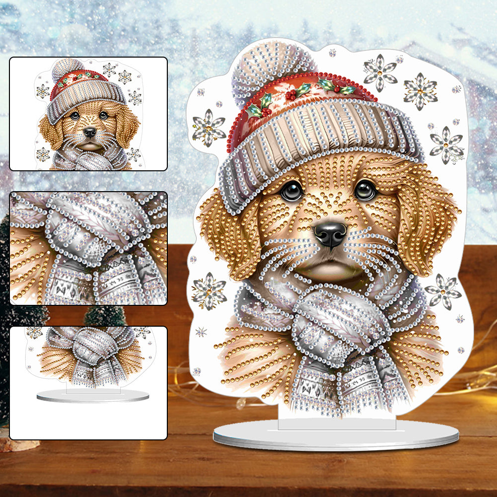 Winter Dog DIY Diamond Painting Tabletop Ornaments Kit for Office Desktop Decor