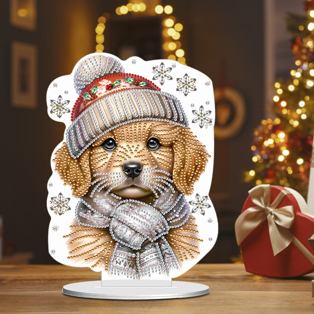 Winter Dog DIY Diamond Painting Tabletop Ornaments Kit for Office Desktop Decor