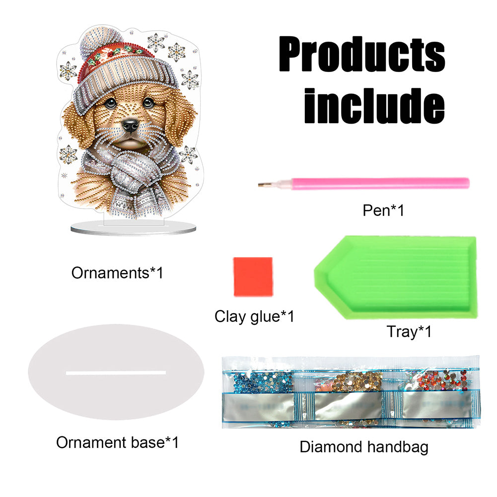 Winter Dog DIY Diamond Painting Tabletop Ornaments Kit for Office Desktop Decor