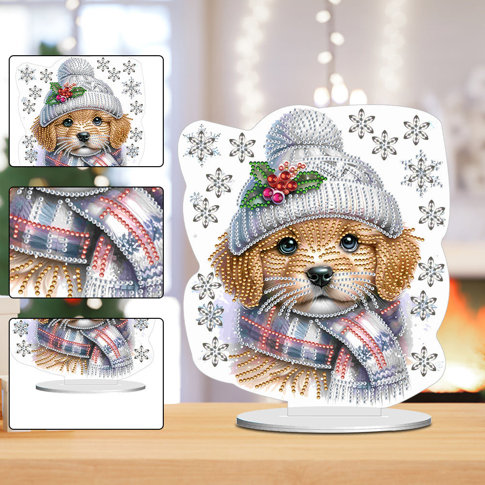 Winter Dog DIY Diamond Painting Tabletop Ornaments Kit for Office Desktop Decor