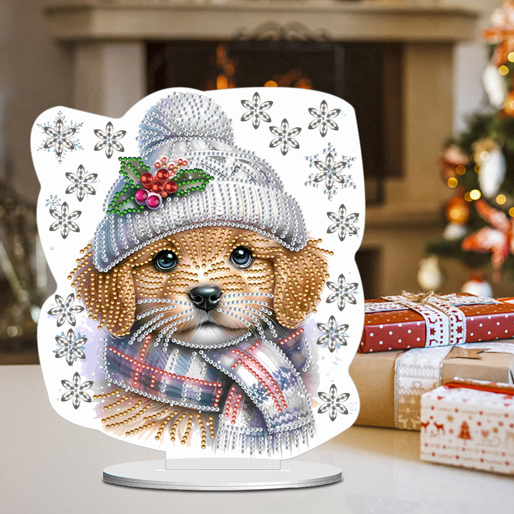 Winter Dog DIY Diamond Painting Tabletop Ornaments Kit for Office Desktop Decor