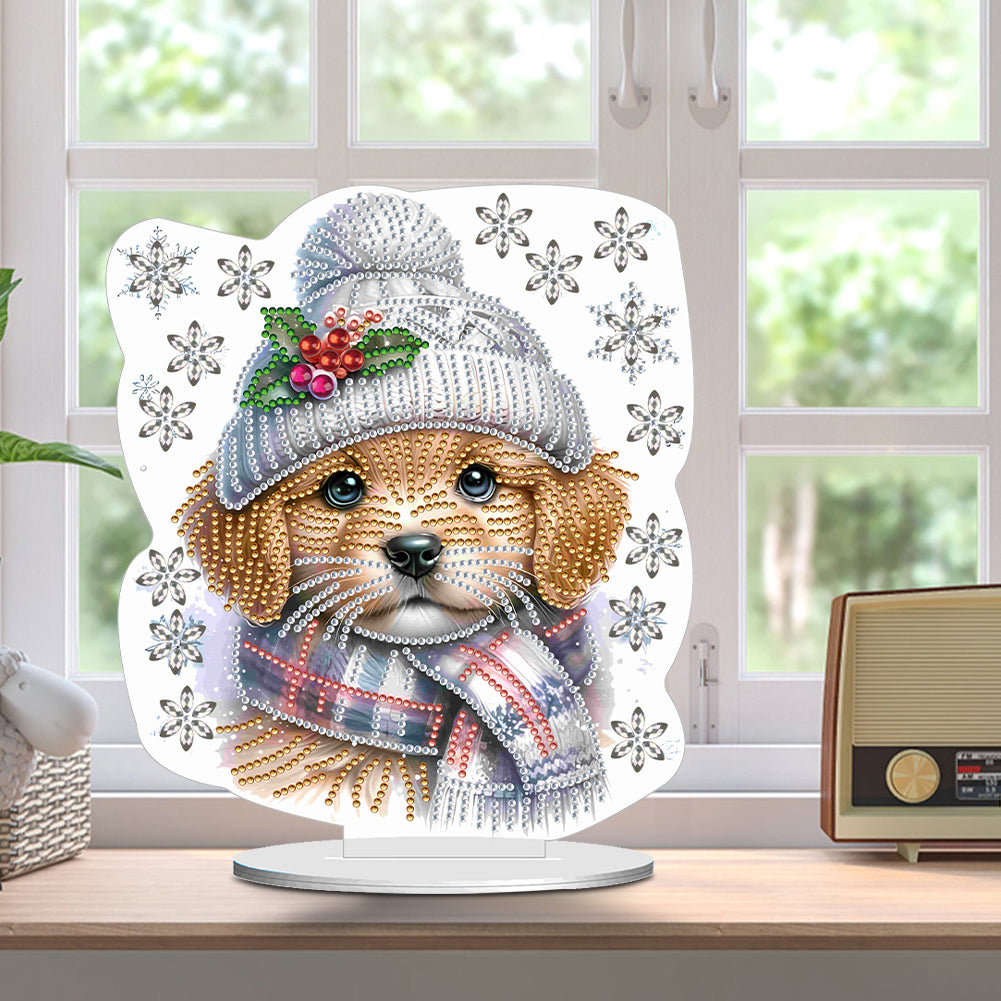 Winter Dog DIY Diamond Painting Tabletop Ornaments Kit for Office Desktop Decor