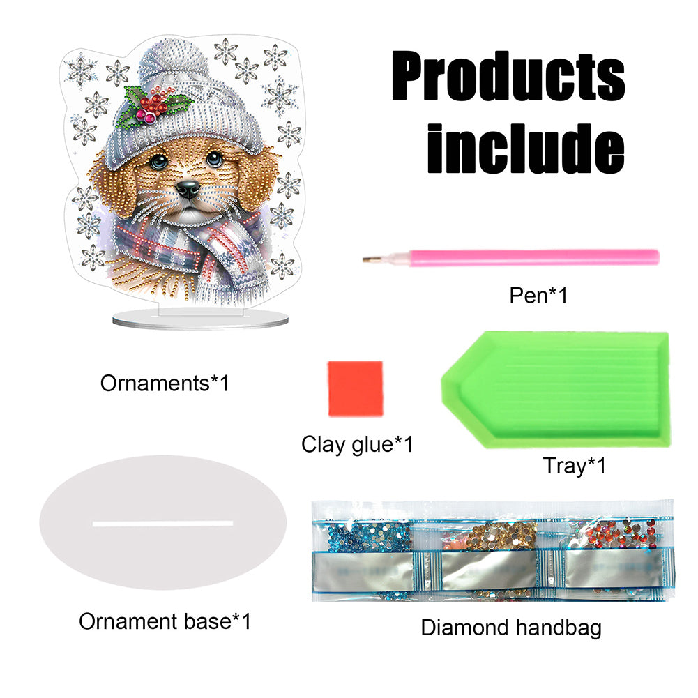 Winter Dog DIY Diamond Painting Tabletop Ornaments Kit for Office Desktop Decor