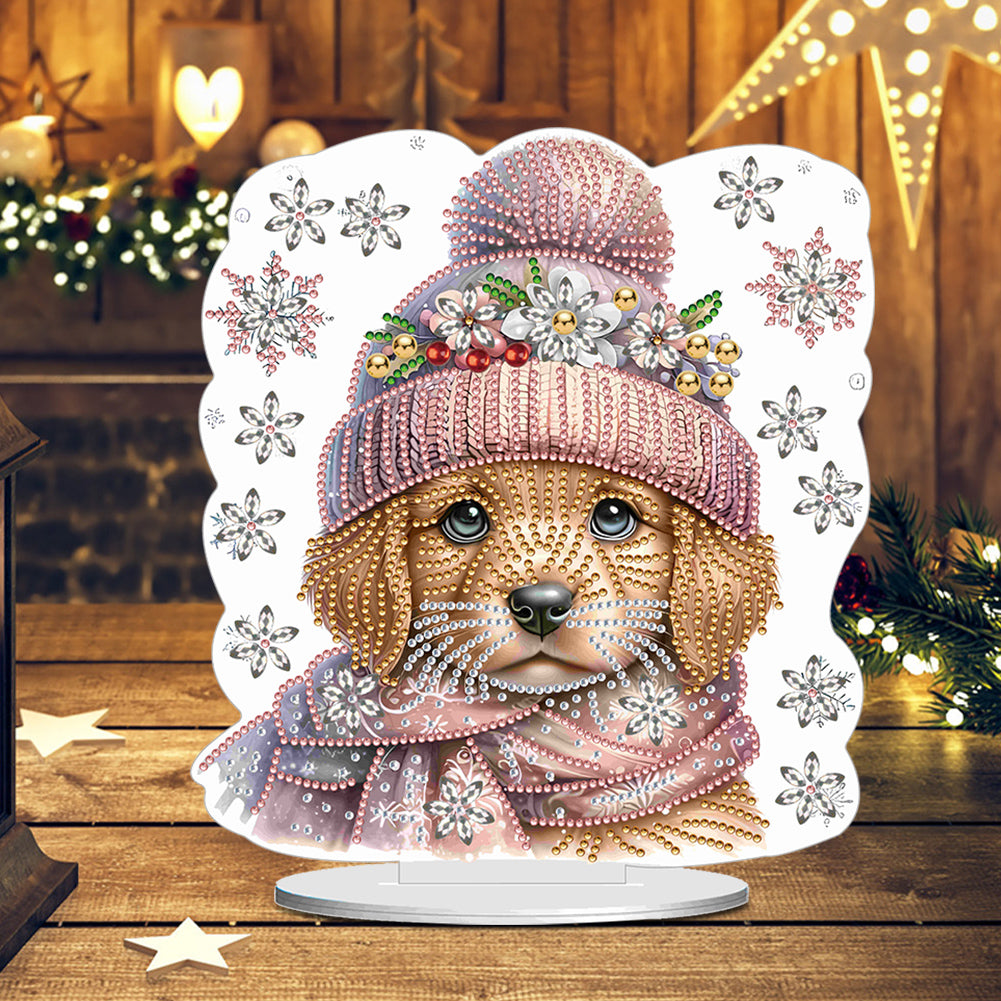 Winter Dog DIY Diamond Painting Tabletop Ornaments Kit for Office Desktop Decor