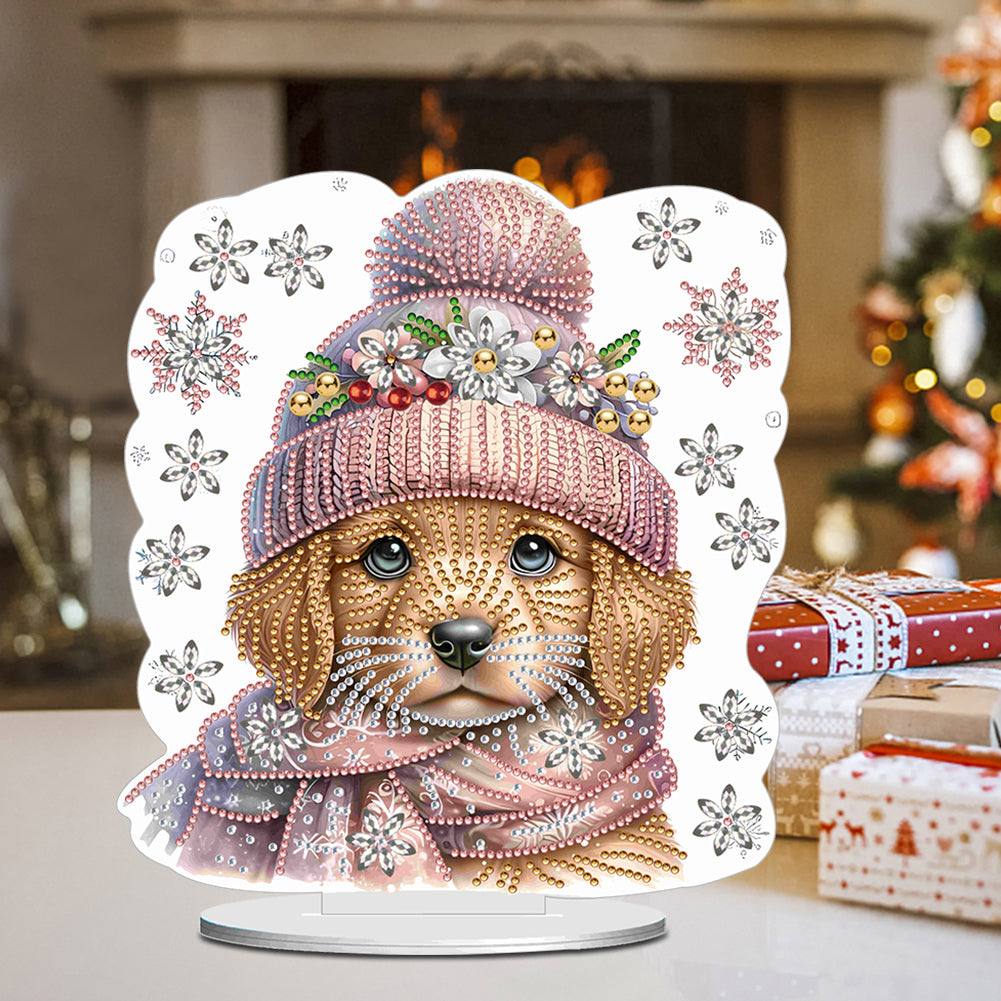 Winter Dog DIY Diamond Painting Tabletop Ornaments Kit for Office Desktop Decor