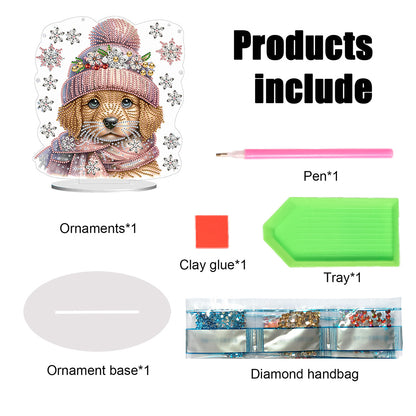 Winter Dog DIY Diamond Painting Tabletop Ornaments Kit for Office Desktop Decor