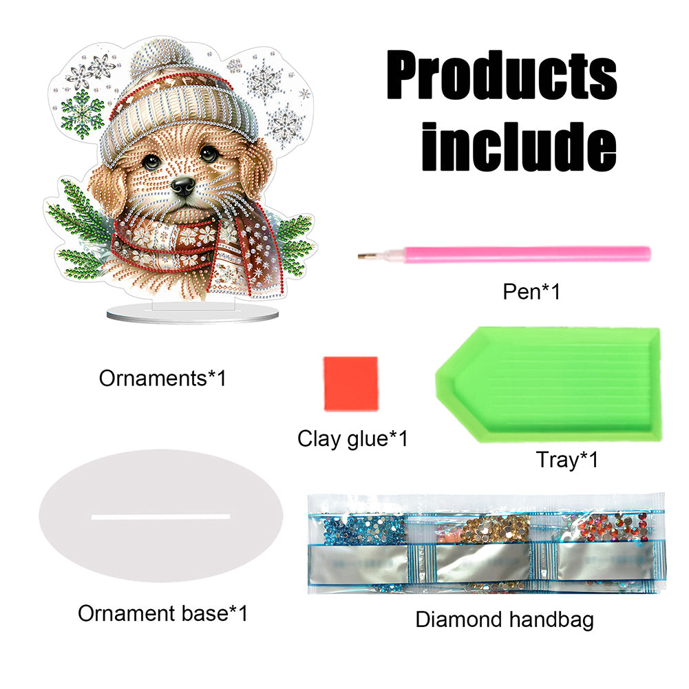 Winter Dog DIY Diamond Painting Tabletop Ornaments Kit for Office Desktop Decor