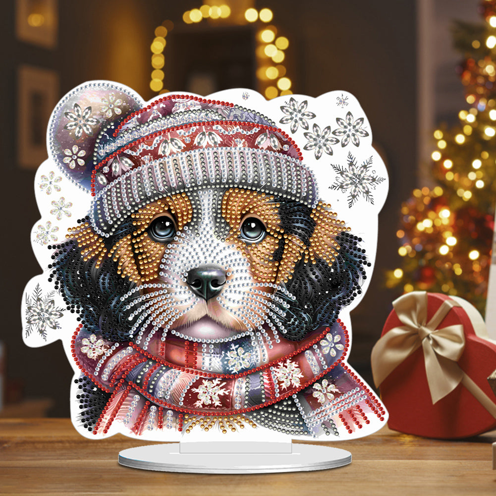 Winter Dog DIY Diamond Painting Tabletop Ornaments Kit for Office Desktop Decor