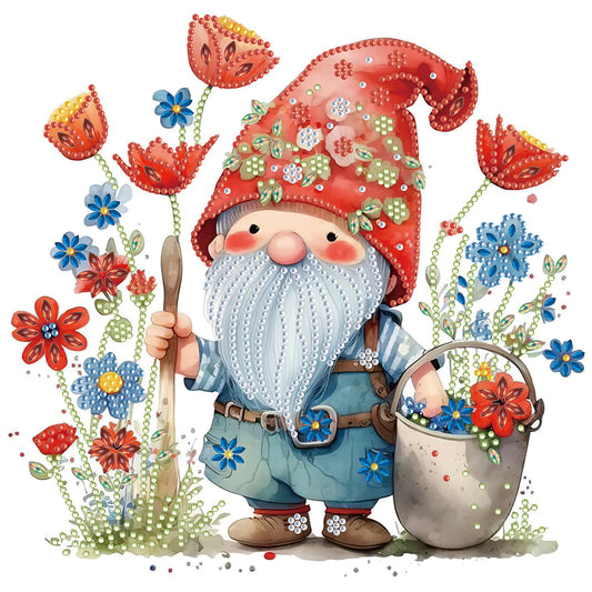 Gnomes And Flowers Red - Special Shaped Drill Diamond Painting 30*30CM