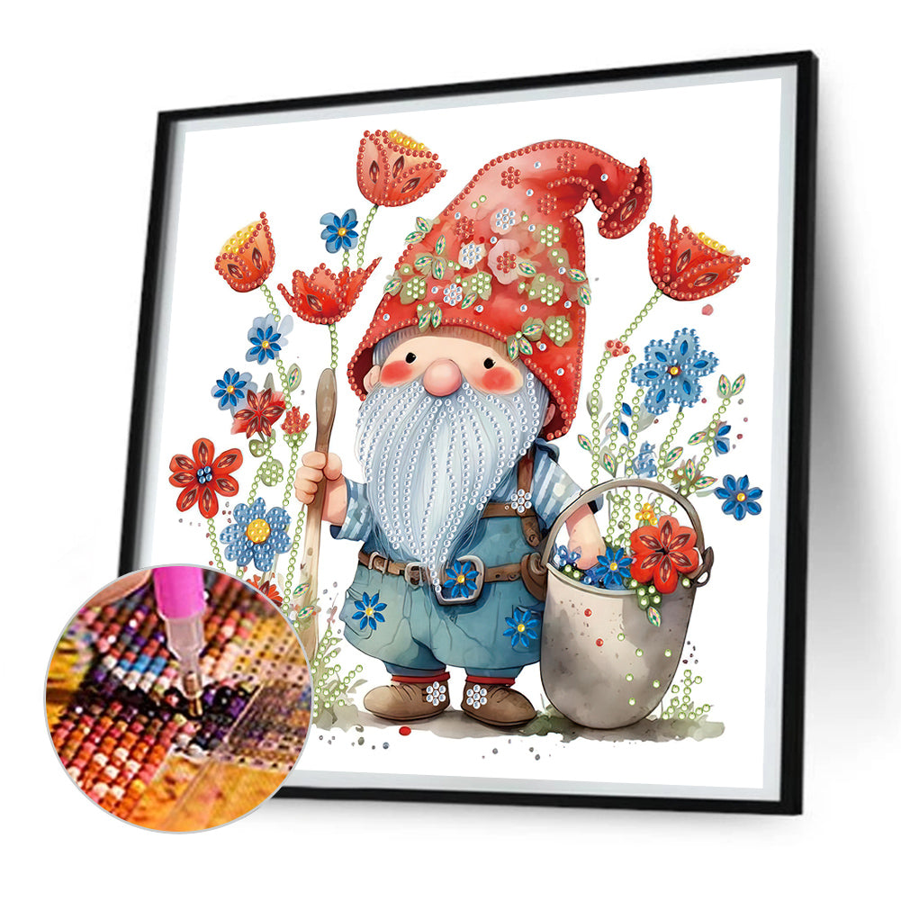 Gnomes And Flowers Red - Special Shaped Drill Diamond Painting 30*30CM