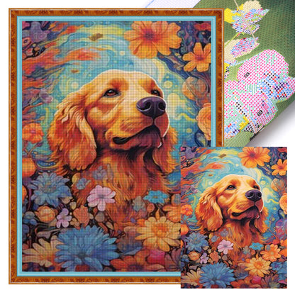 Flower Puppy - 11CT Stamped Cross Stitch 40*56CM