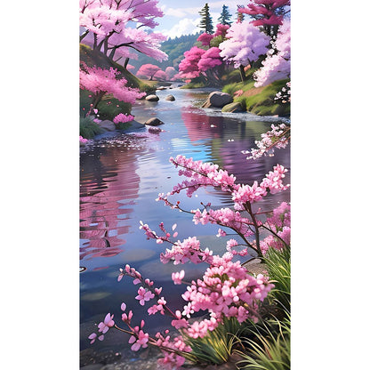 Peach Trees By The Lake - Full Round Drill Diamond Painting 40*70CM