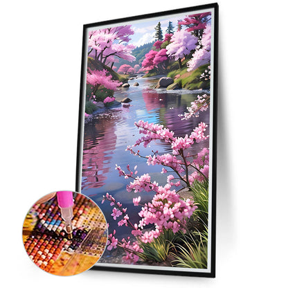 Peach Trees By The Lake - Full Round Drill Diamond Painting 40*70CM