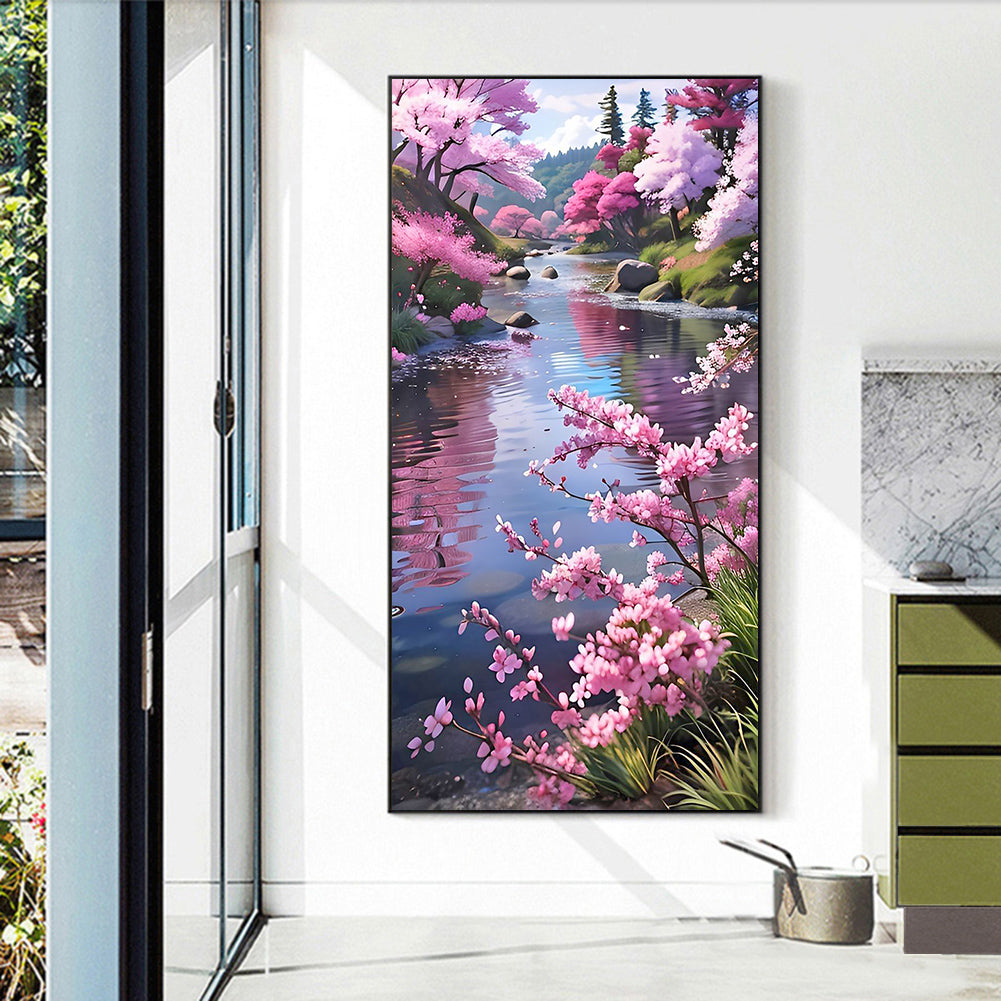 Peach Trees By The Lake - Full Round Drill Diamond Painting 40*70CM