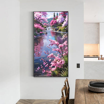 Peach Trees By The Lake - Full Round Drill Diamond Painting 40*70CM