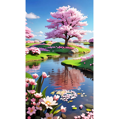 Peach Trees By The Lake - Full Round Drill Diamond Painting 40*70CM