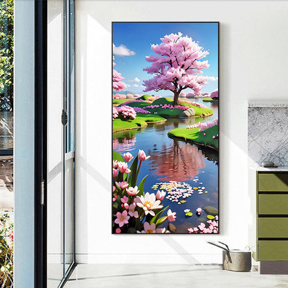 Peach Trees By The Lake - Full Round Drill Diamond Painting 40*70CM