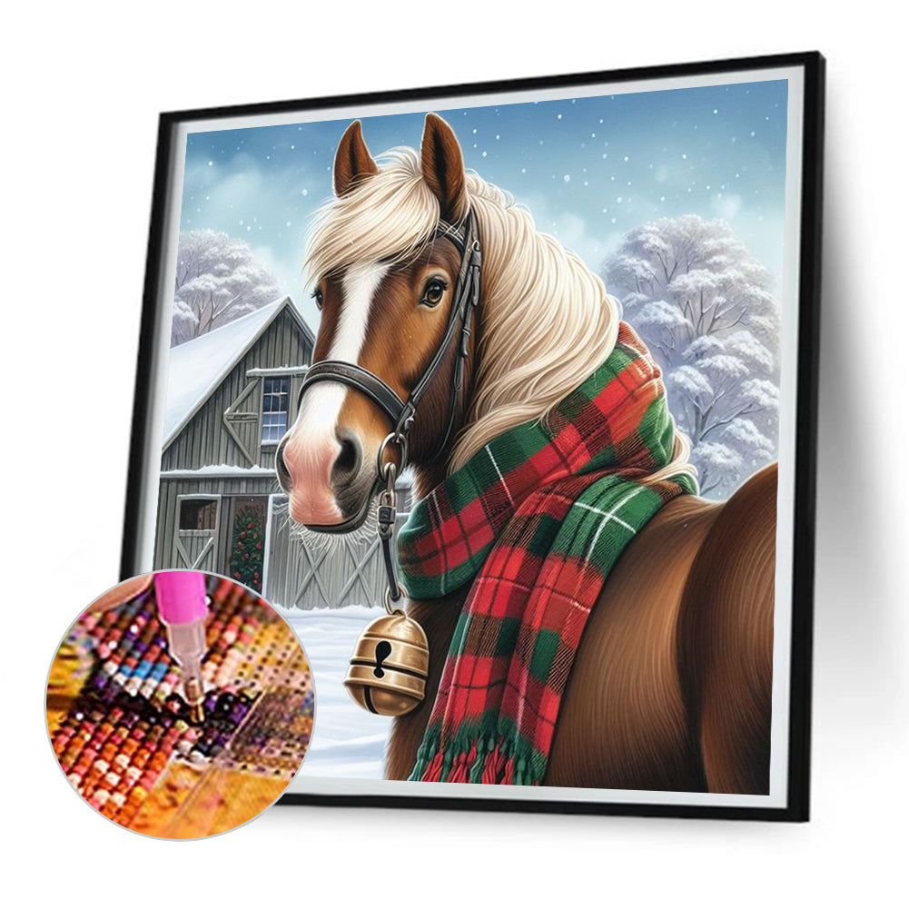 Horses In Snow Scene - Full Round Drill Diamond Painting 30*30CM