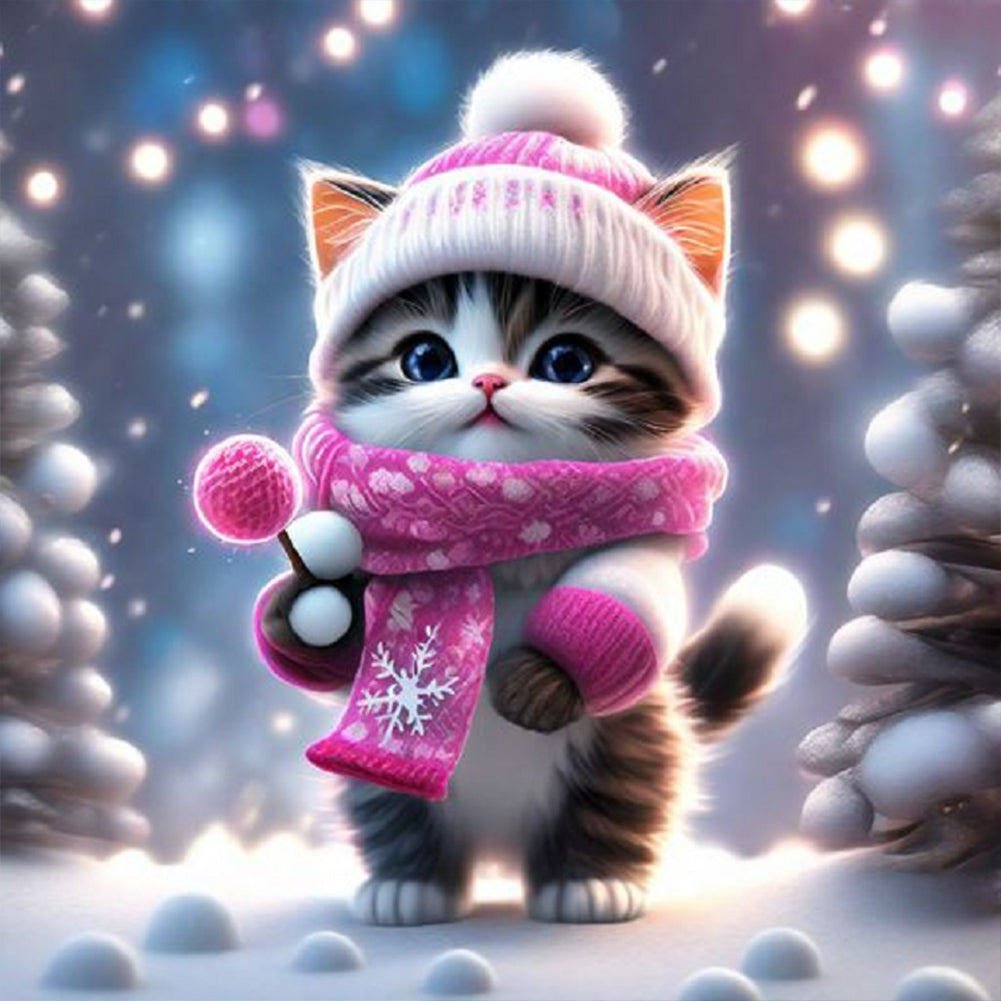 Snow Kitten - Full Round Drill Diamond Painting 30*30CM