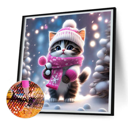 Snow Kitten - Full Round Drill Diamond Painting 30*30CM