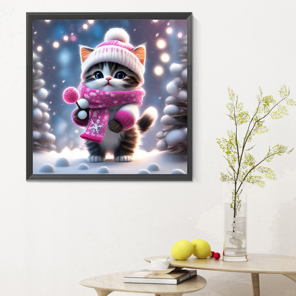 Snow Kitten - Full Round Drill Diamond Painting 30*30CM