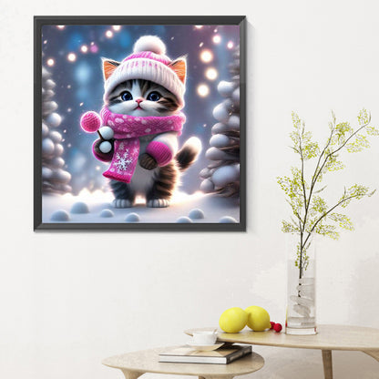 Snow Kitten - Full Round Drill Diamond Painting 30*30CM