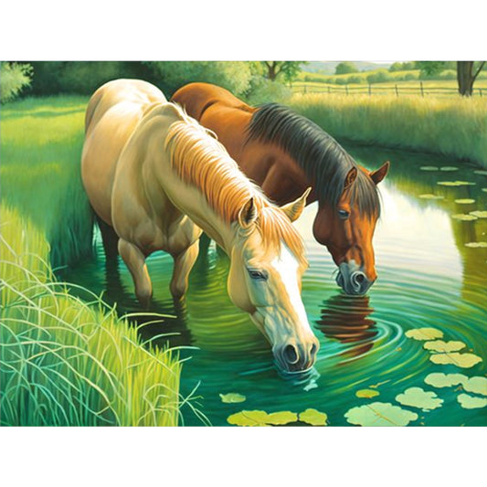 Drinking Water For Horses - Full Round Drill Diamond Painting 40*30CM