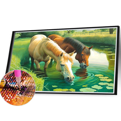 Drinking Water For Horses - Full Round Drill Diamond Painting 40*30CM