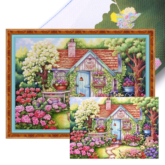 Flower House - 11CT Stamped Cross Stitch 60*45CM