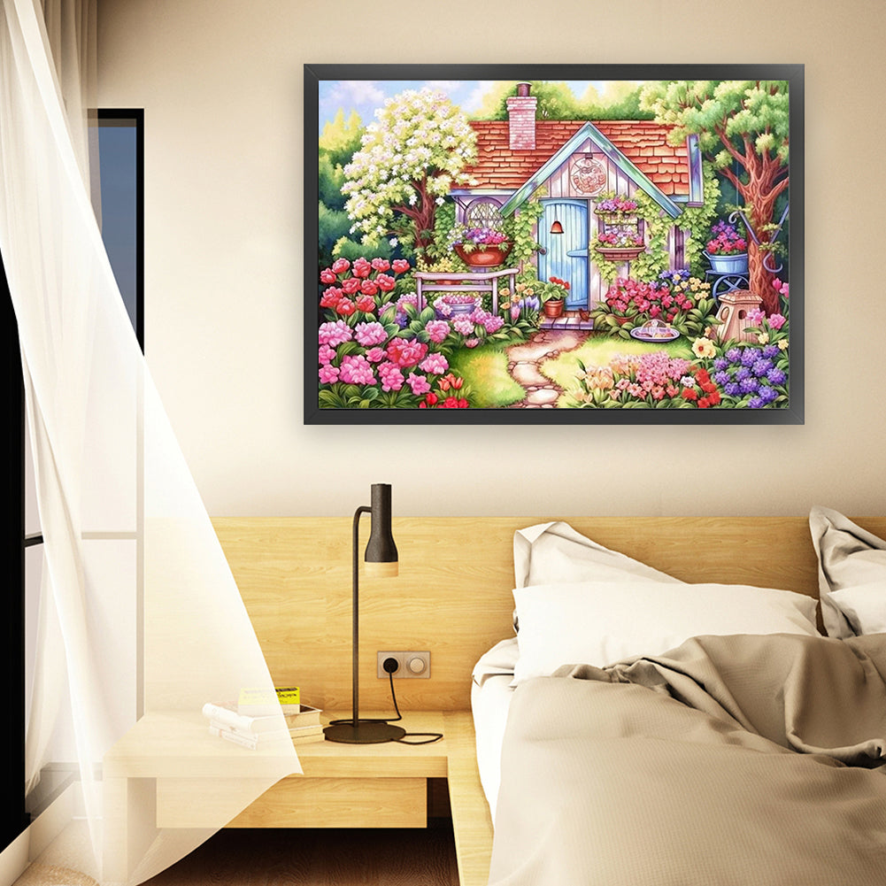 Flower House - 11CT Stamped Cross Stitch 60*45CM