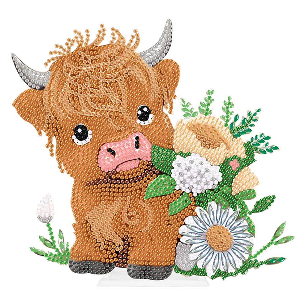 Highland Cattle Round Diamond Painting Desktop Ornaments Kit for Office Decor