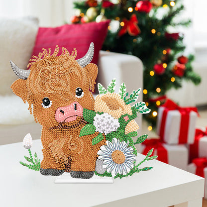 Highland Cattle Round Diamond Painting Desktop Ornaments Kit for Office Decor