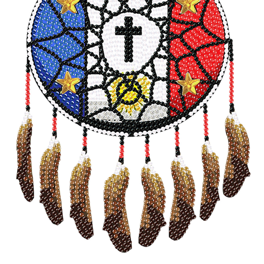 Single-Sided Round Diamond Painting Hanging Pendant 15x20cm (Flag Dreamcatcher)