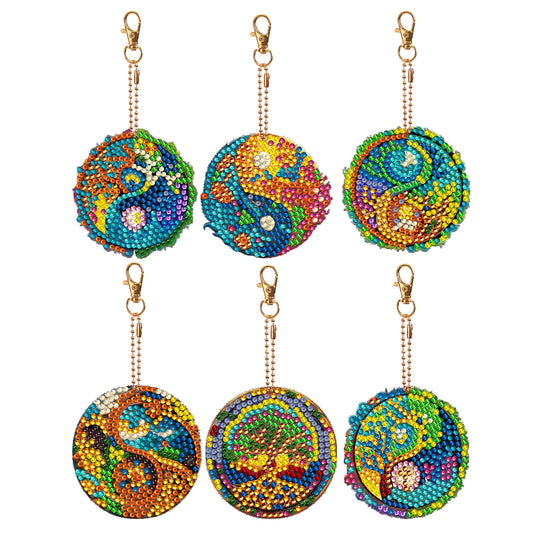 6 PCS Double Sided Special Shape Diamond Painting Keychain Pendant(Tree of Life)