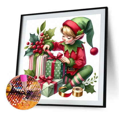 Little Man Opening Gifts - Full AB Round Drill Diamond Painting 30*30CM