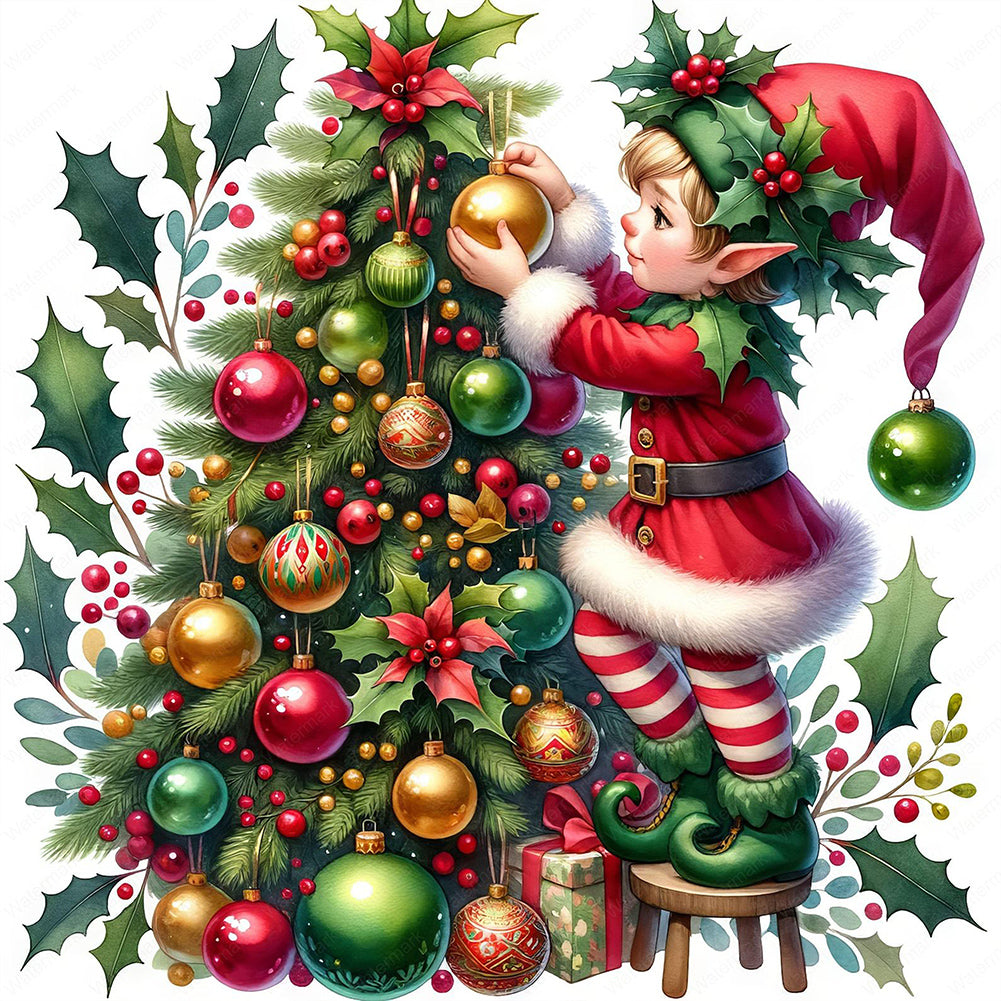 Christmas Tree And Little Doll - Full AB Round Drill Diamond Painting 30*30CM