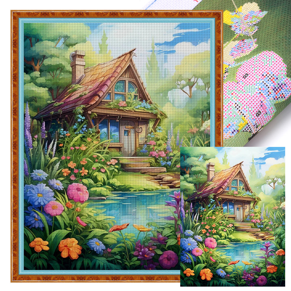 Landscape Hut - 14CT Stamped Cross Stitch 55*70CM