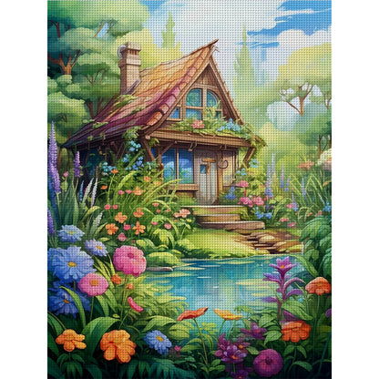 Landscape Hut - 14CT Stamped Cross Stitch 55*70CM