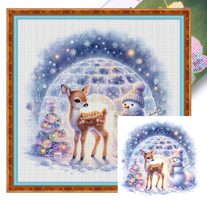 Snowman And Deer - 18CT Stamped Cross Stitch 30*30CM