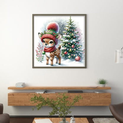 Snowman And Deer - 18CT Stamped Cross Stitch 30*30CM