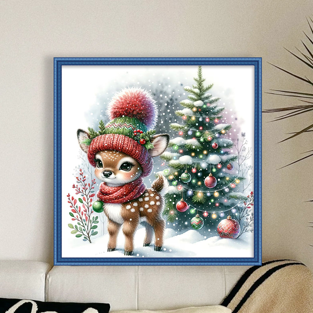 Snowman And Deer - 18CT Stamped Cross Stitch 30*30CM