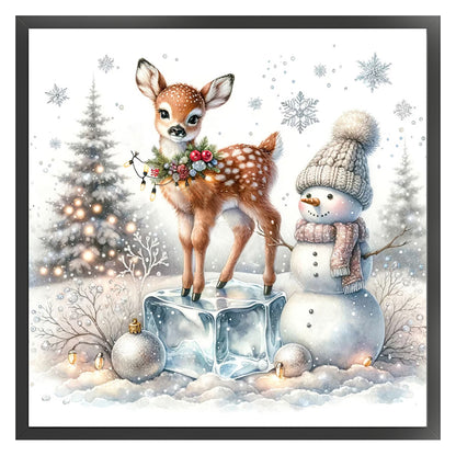 Snowman And Deer - 18CT Stamped Cross Stitch 30*30CM