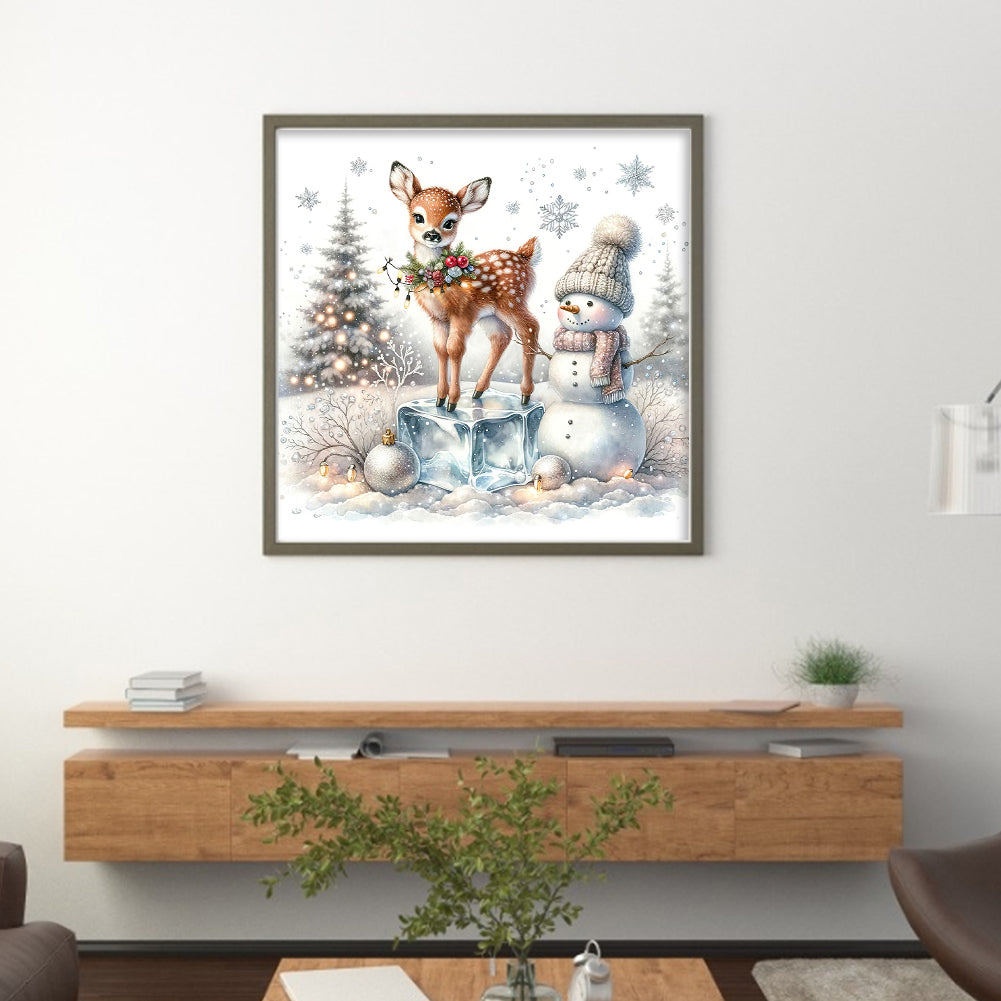 Snowman And Deer - 18CT Stamped Cross Stitch 30*30CM